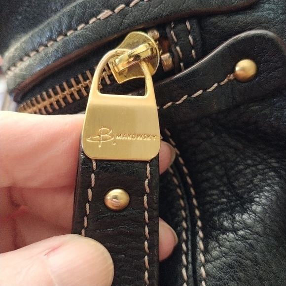 B Makowsky Black Pebble Leather Satchel Shoulder Bag - Picture 4 of 14